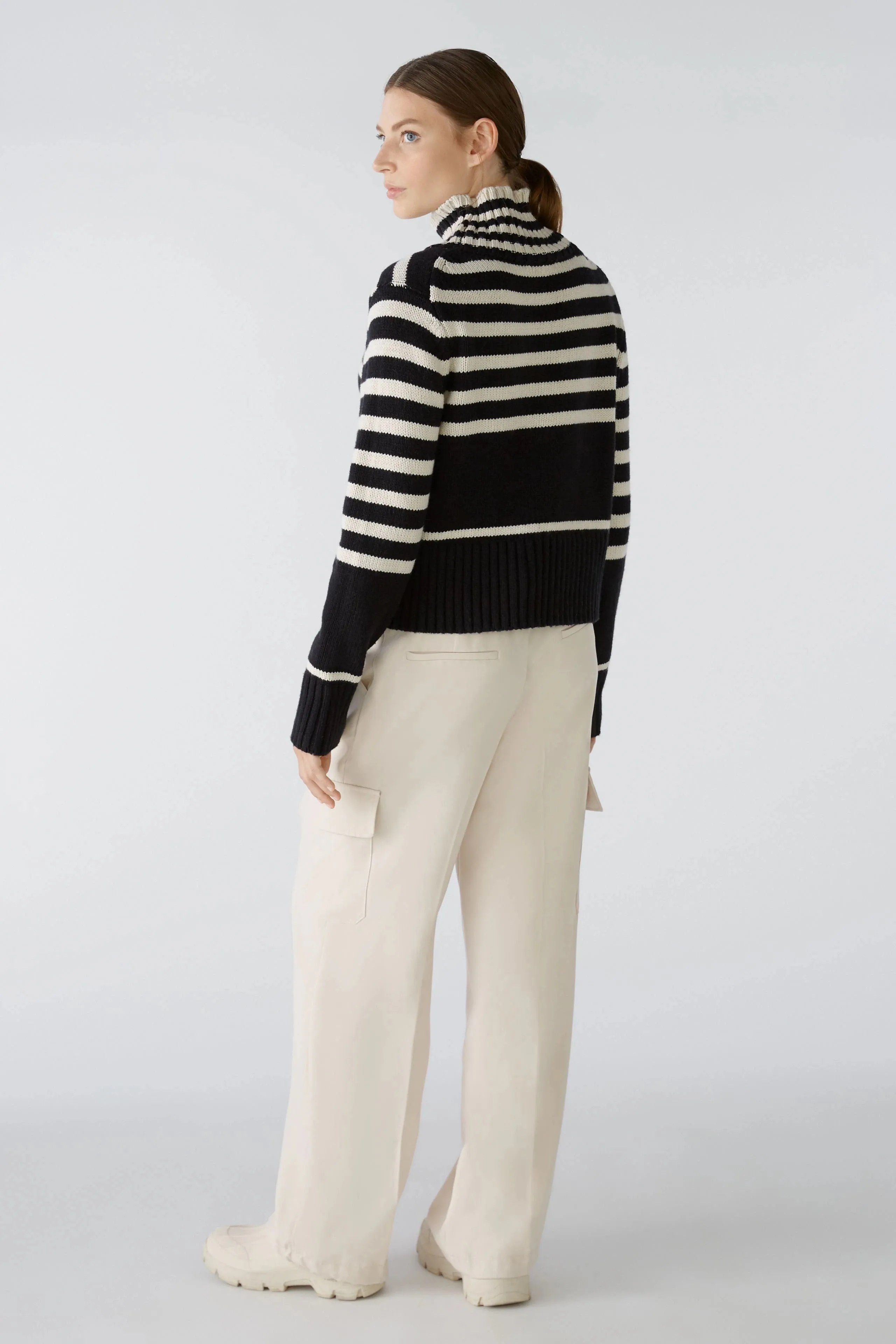 Oui Knitted Striped Jumper Black/Off-white