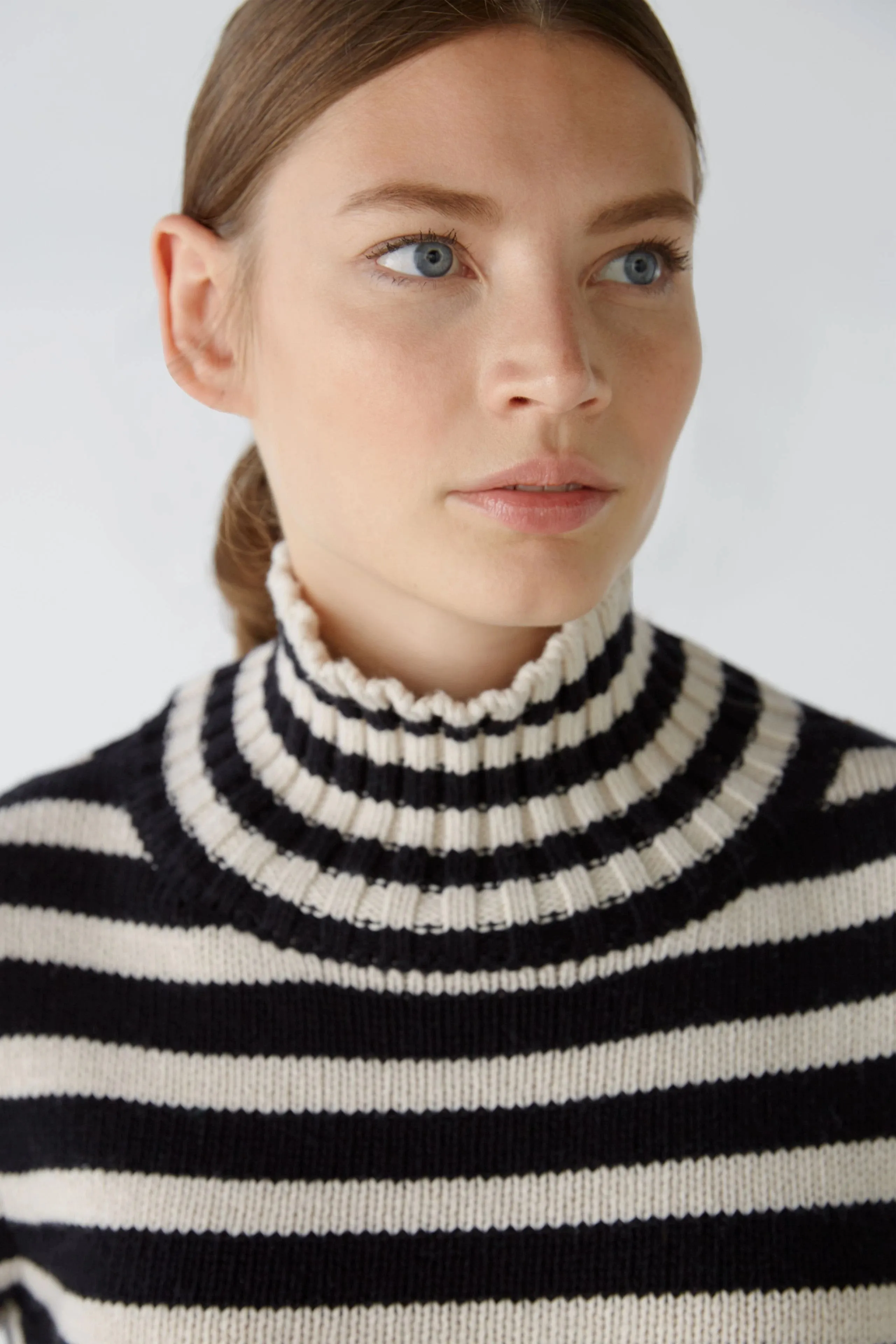 Oui Knitted Striped Jumper Black/Off-white