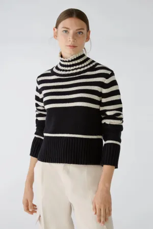 Oui Knitted Striped Jumper Black/Off-white