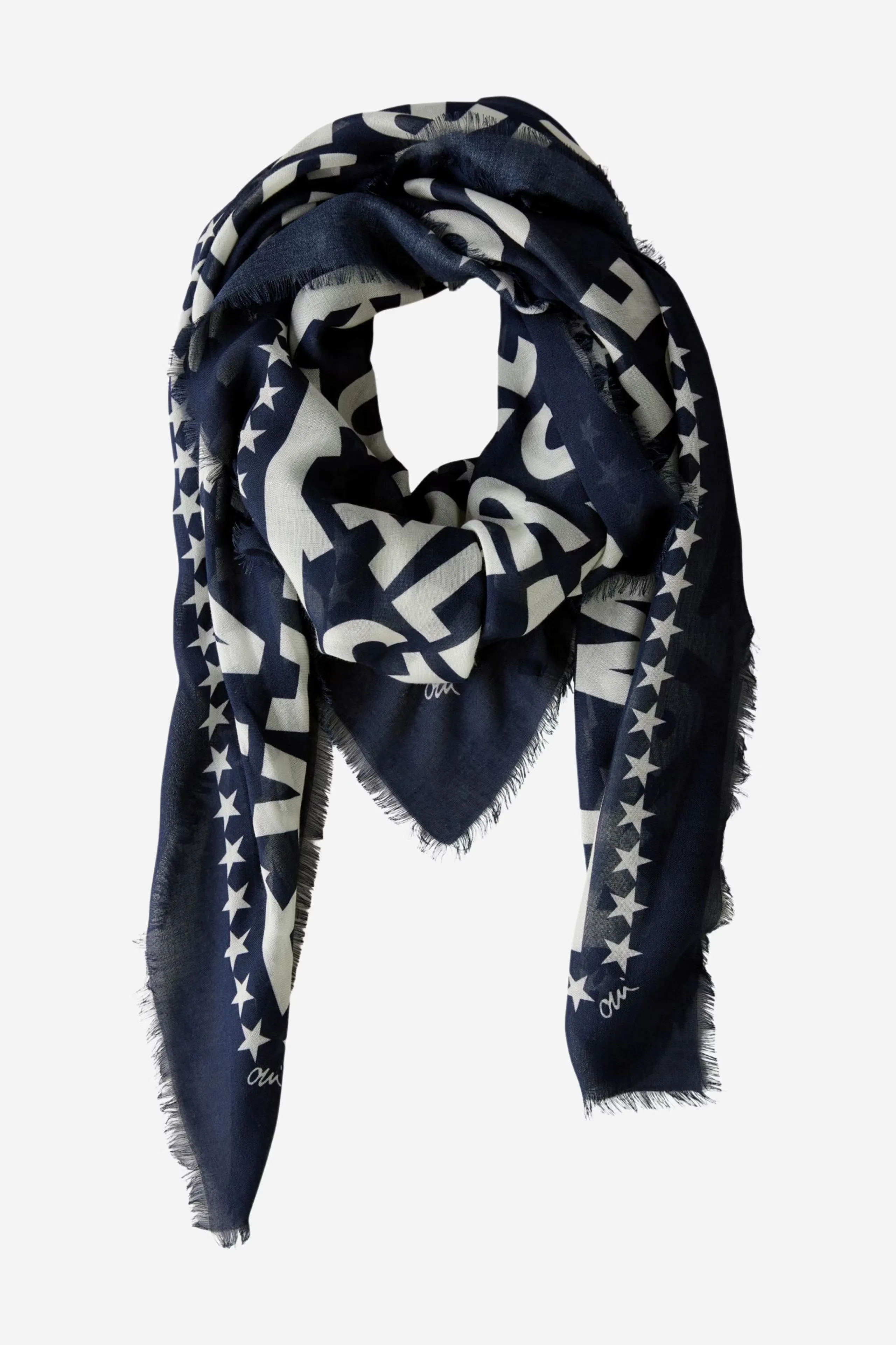 Oui Scarf With Word Print Navy/White