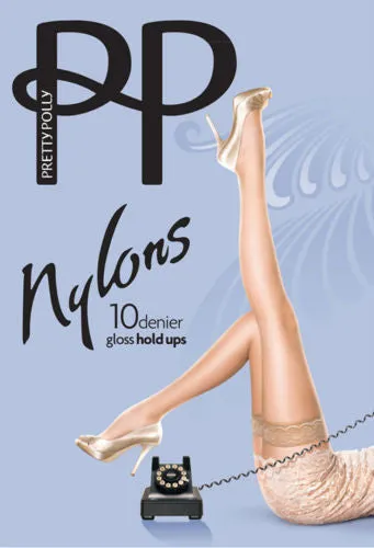 Pretty Polly Nylons 10 Denier Gloss Lace Top Hold Ups