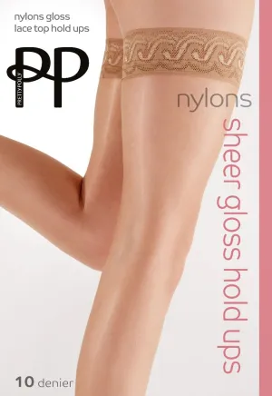 Pretty Polly Nylons 10 Denier Gloss Lace Top Hold Ups