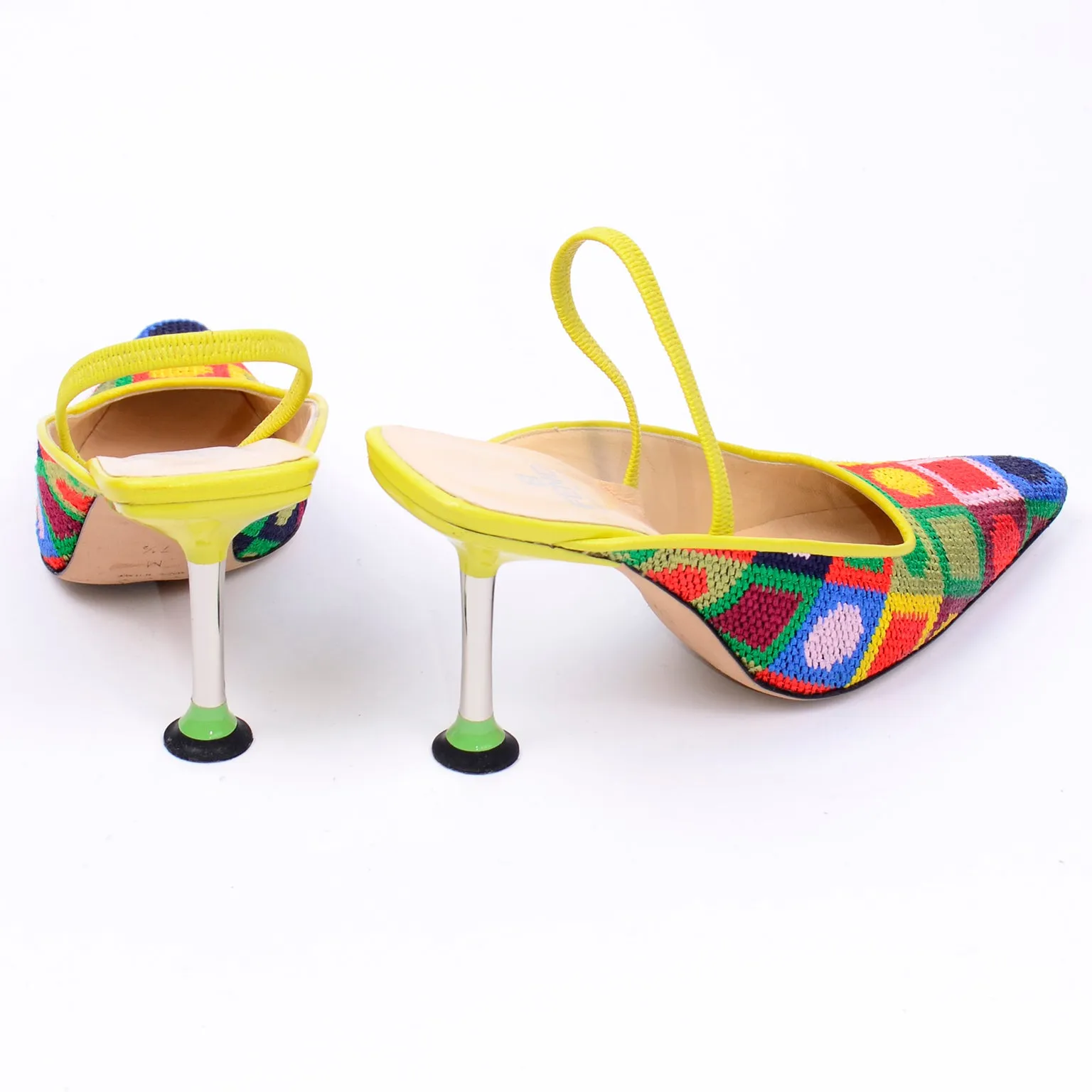 RESERVED // Fendi Colorful Needlepoint Square Slingback Shoes w Metal Heels 7.5