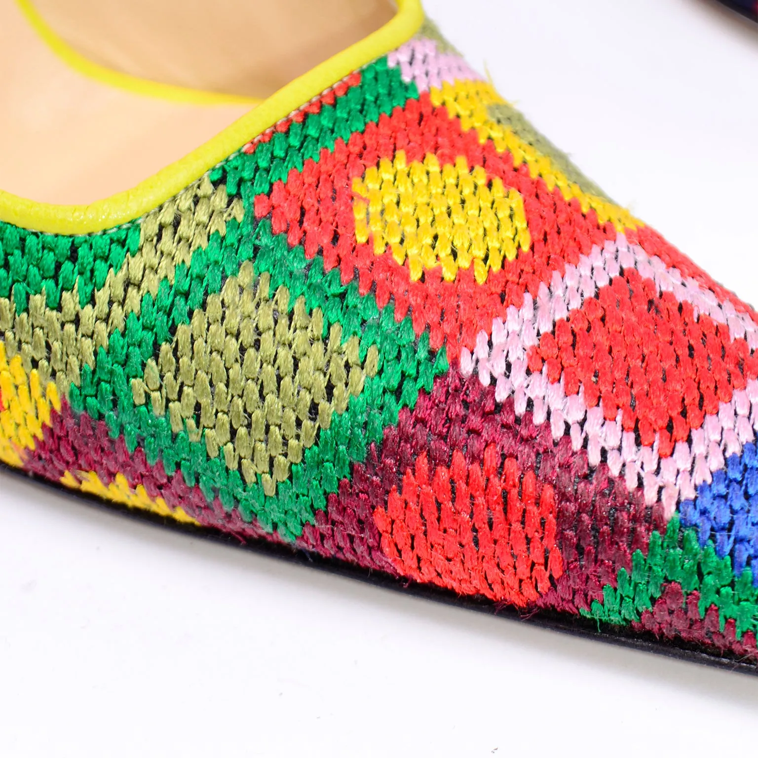 RESERVED // Fendi Colorful Needlepoint Square Slingback Shoes w Metal Heels 7.5