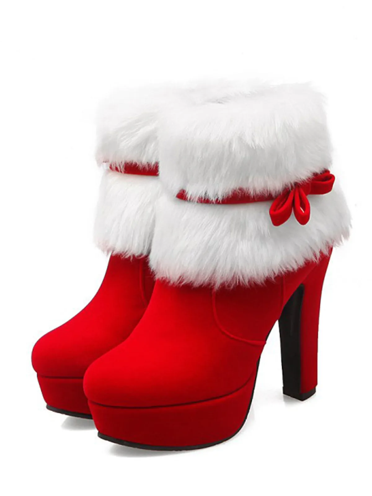 Retro Christmas Short Plush High Heel Shoes