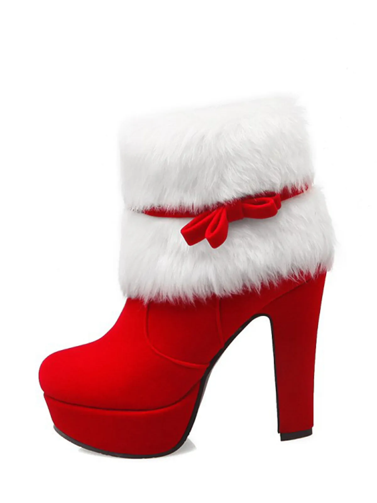 Retro Christmas Short Plush High Heel Shoes