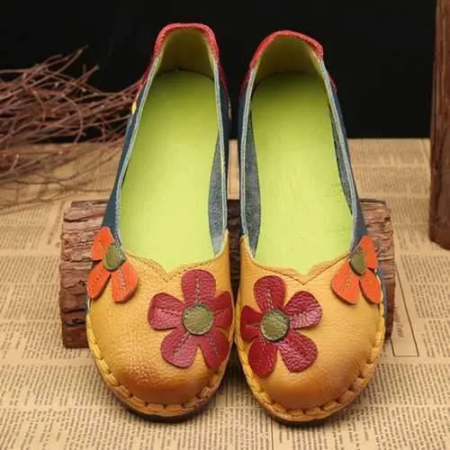 Retro Stitching Leather Flats Casual Shoes