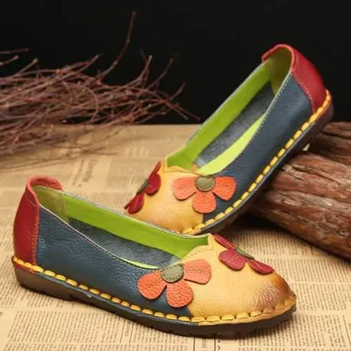 Retro Stitching Leather Flats Casual Shoes