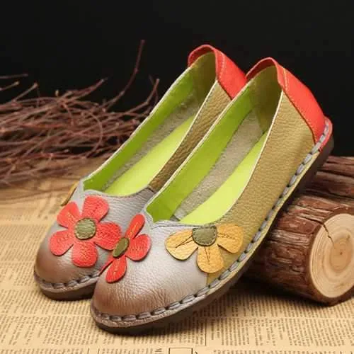 Retro Stitching Leather Flats Casual Shoes