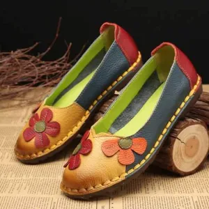 Retro Stitching Leather Flats Casual Shoes