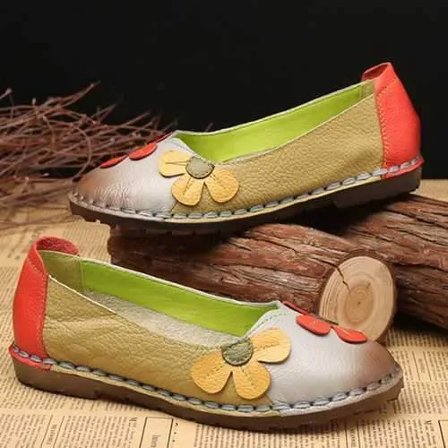 Retro Stitching Leather Flats Casual Shoes