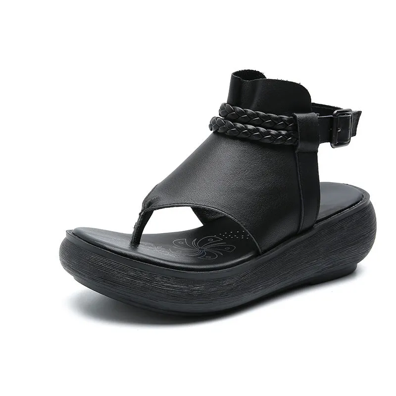 Retro Women Flip-Toe Platform Buckle Sandals | Gift Shoes