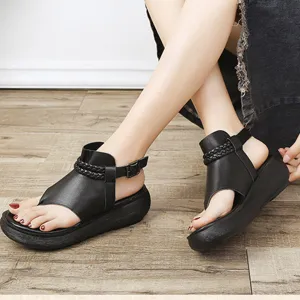 Retro Women Flip-Toe Platform Buckle Sandals | Gift Shoes