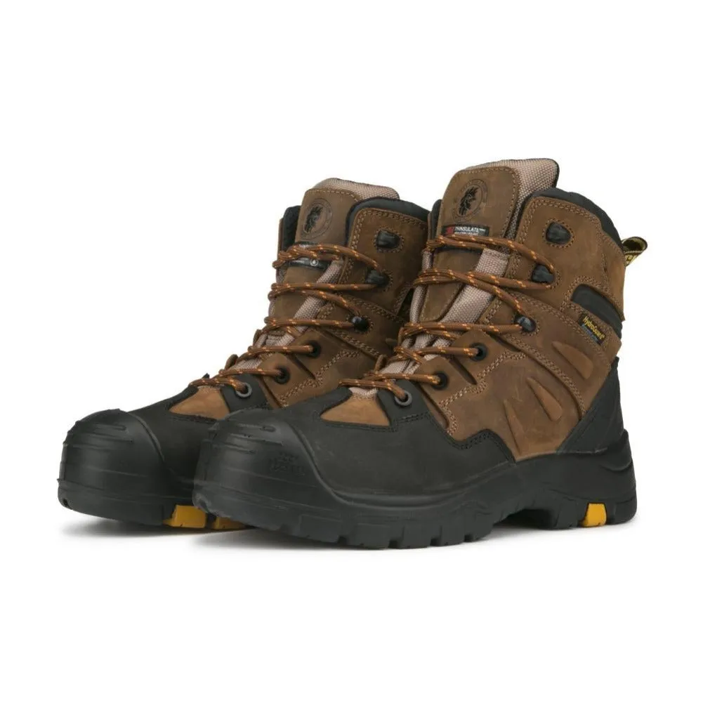 ROCKROOSTER Woodland Brown 6 inch Waterproof Safety Toe Leather Work Boots AK669