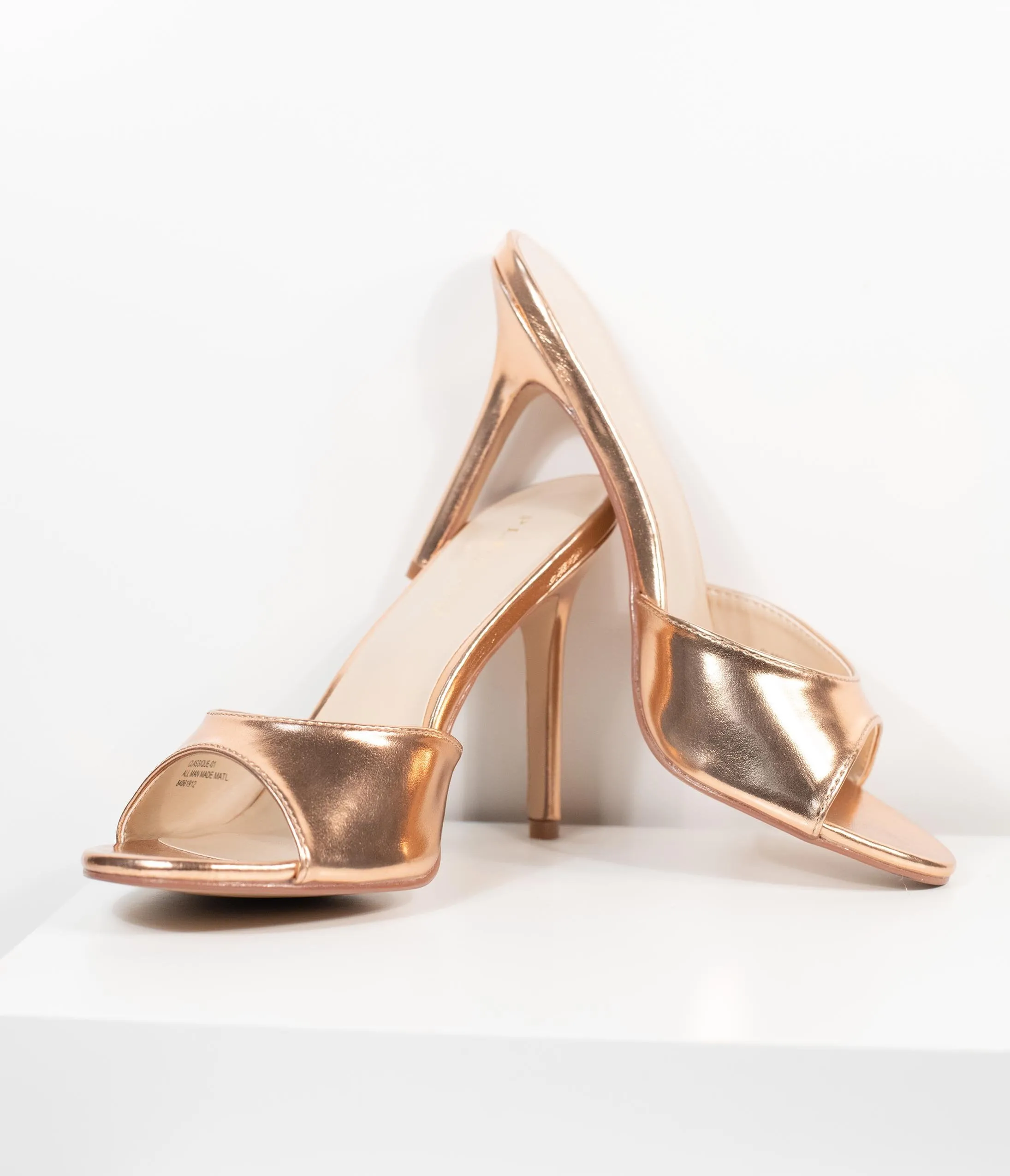 Rose Gold Patent Leatherette Peep Toe Heels