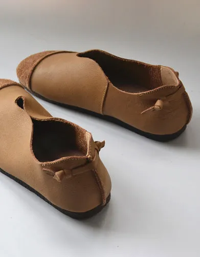 Round Toe Comfortable Soft Leather Flat Shoes 35-41