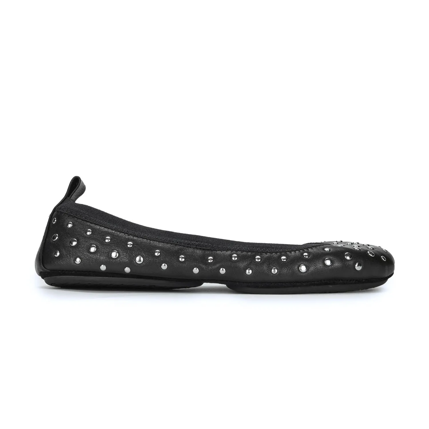 Samara Foldable Ballet Flat in Studded Black