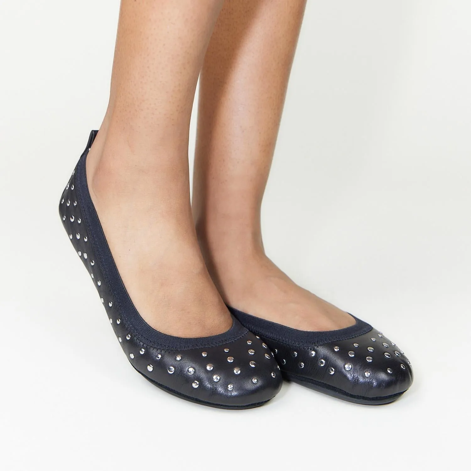 Samara Foldable Ballet Flat in Studded Black