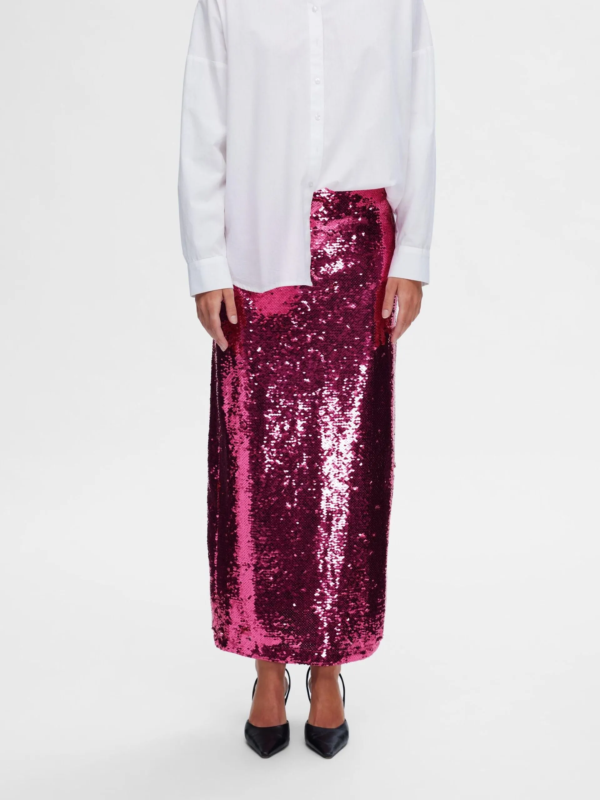 Selected Femme Omina Sequin Maxi Skirt Phlox Pink