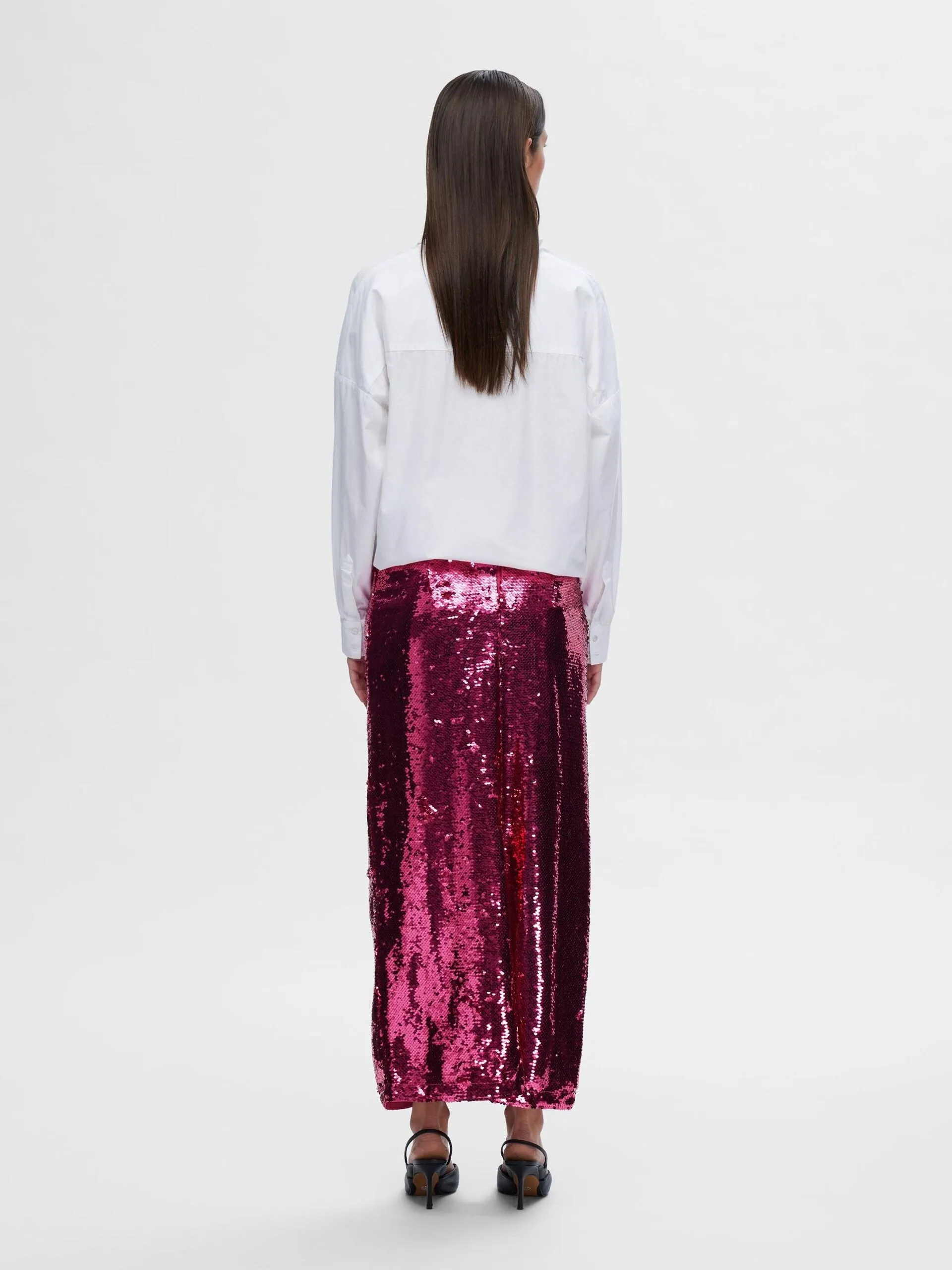 Selected Femme Omina Sequin Maxi Skirt Phlox Pink