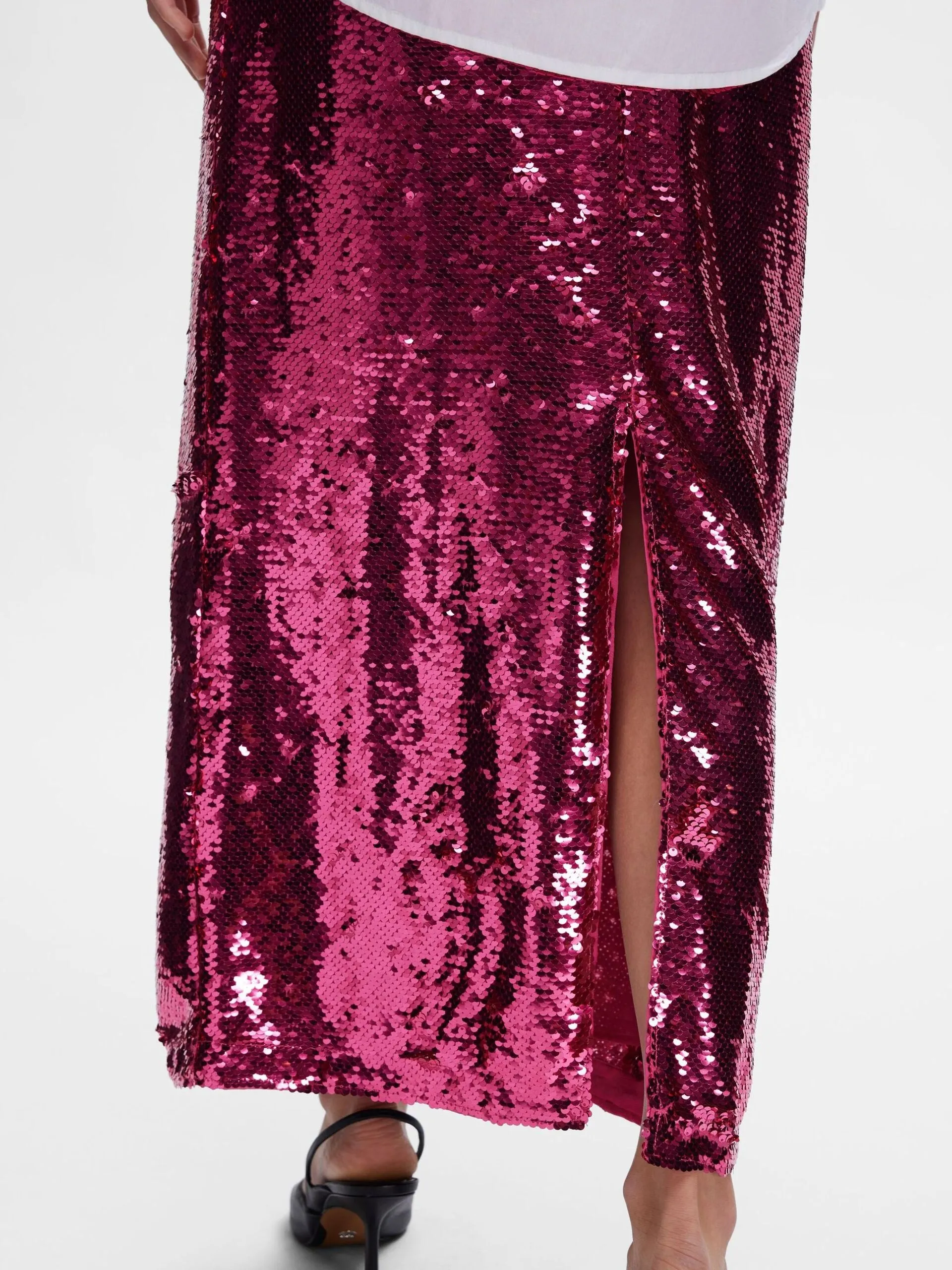 Selected Femme Omina Sequin Maxi Skirt Phlox Pink