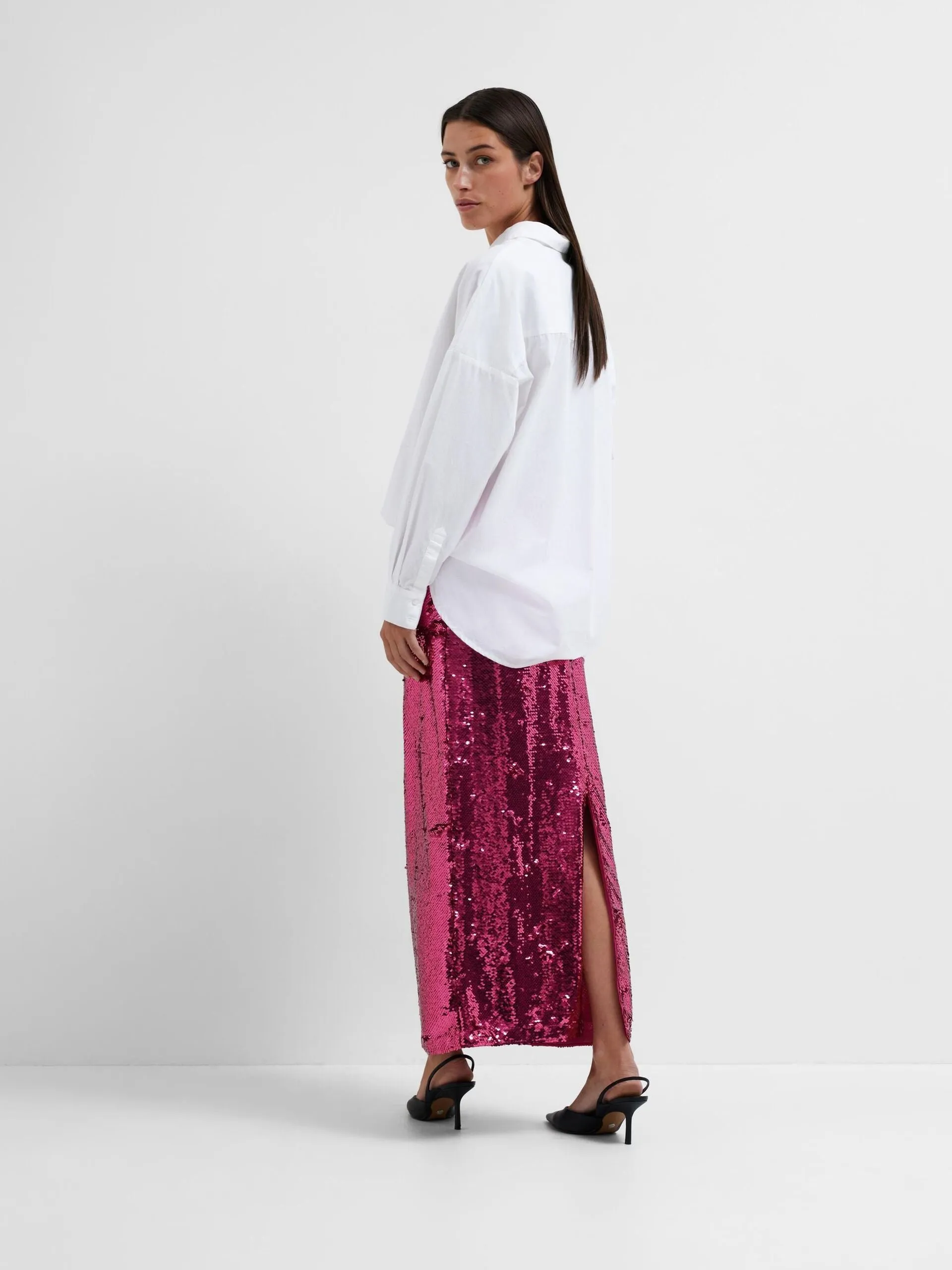 Selected Femme Omina Sequin Maxi Skirt Phlox Pink