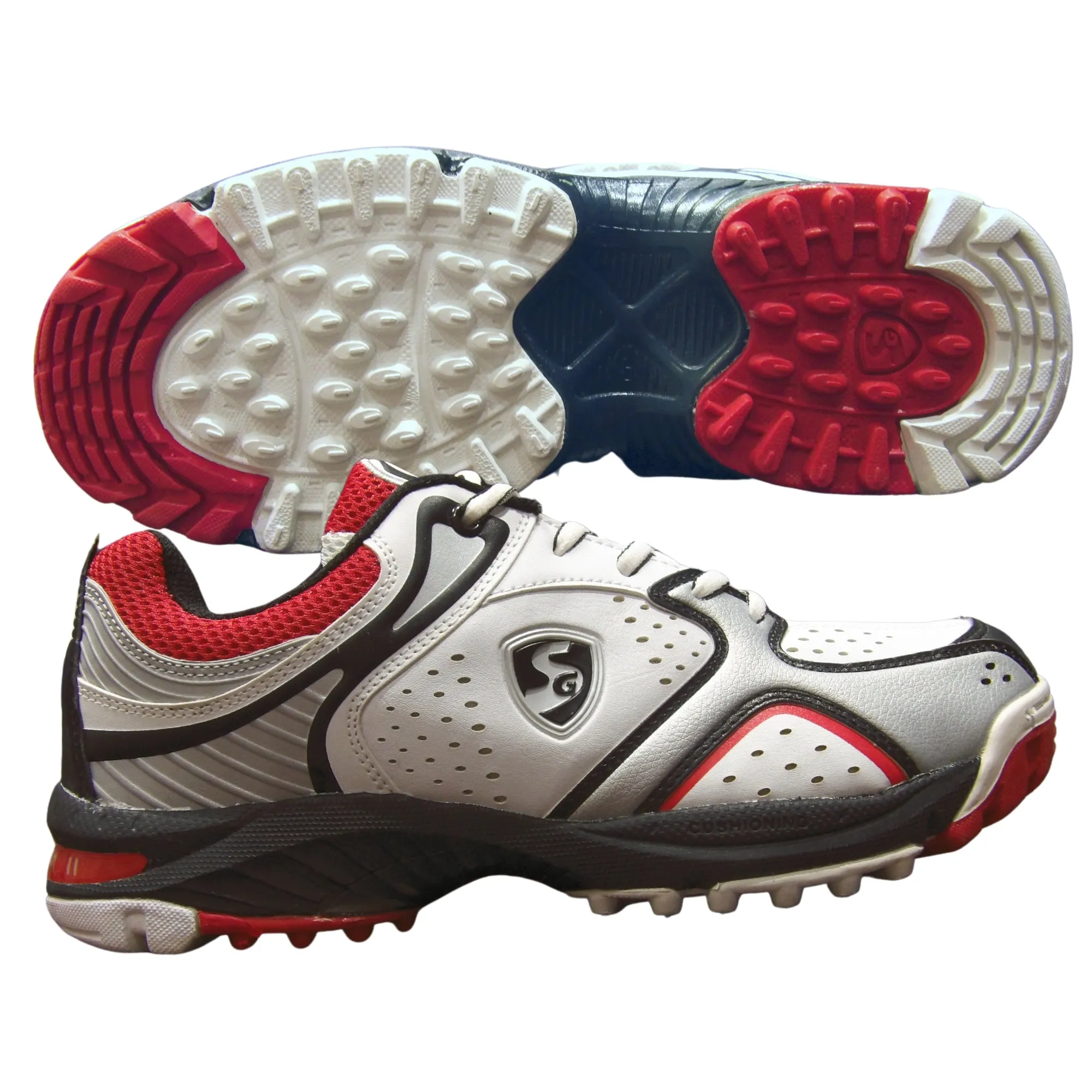 SG Cricket Shoes, Striker-II - White/Silver/Red