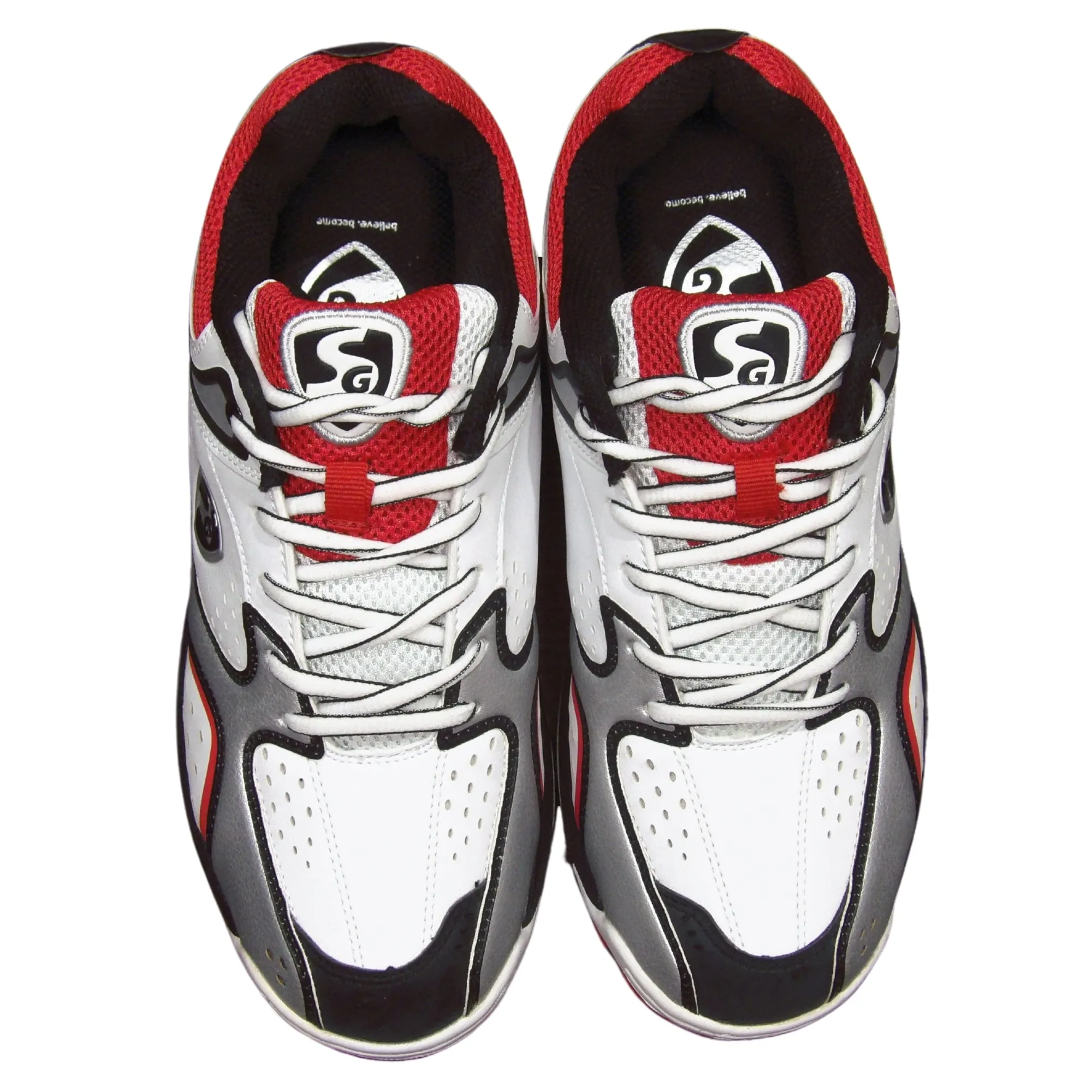 SG Cricket Shoes, Striker-II - White/Silver/Red