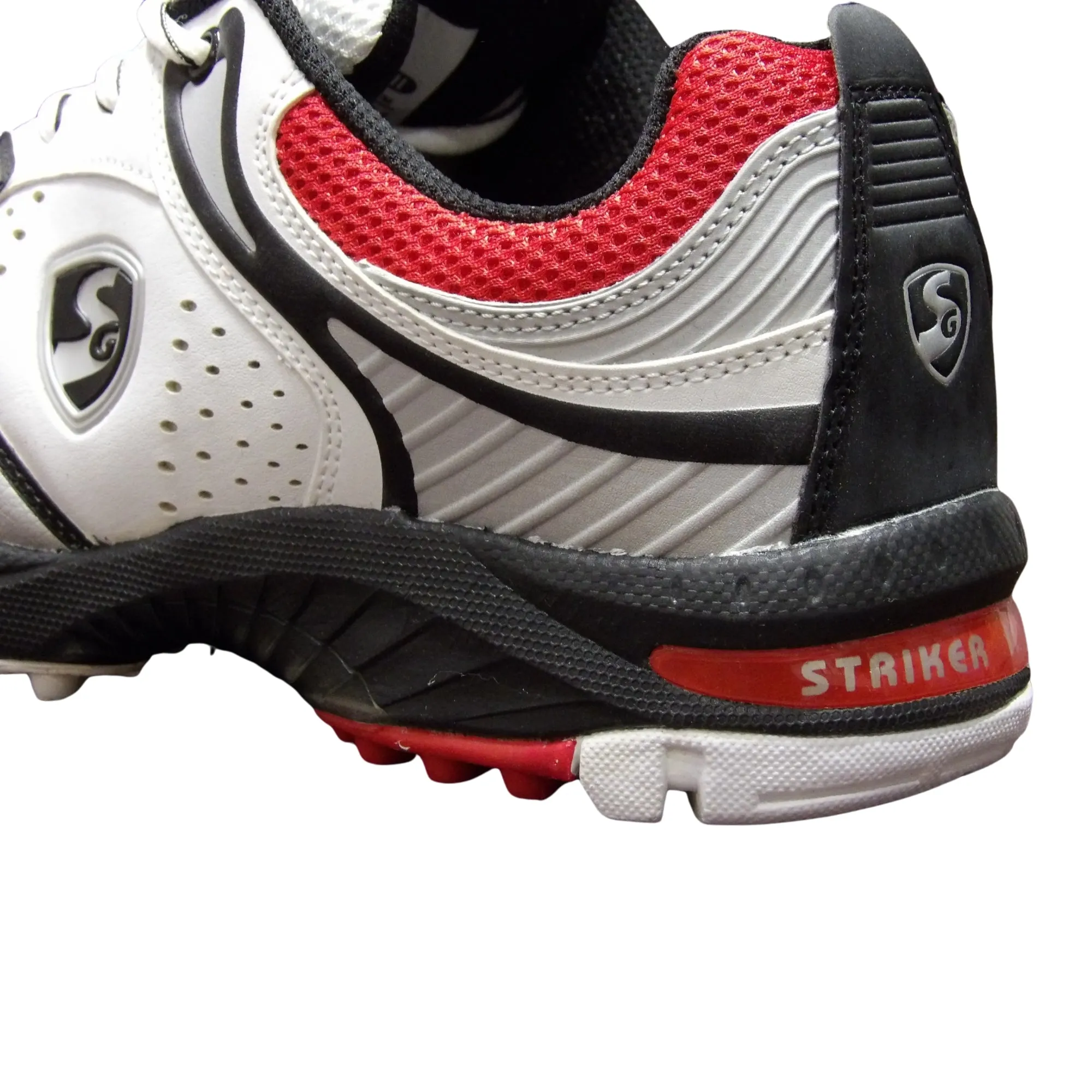 SG Cricket Shoes, Striker-II - White/Silver/Red