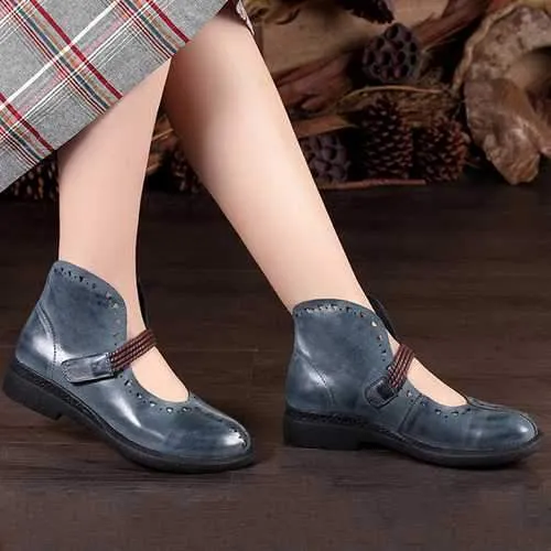 SOCOFY Retro Hollow Out Flat Leather Shoes