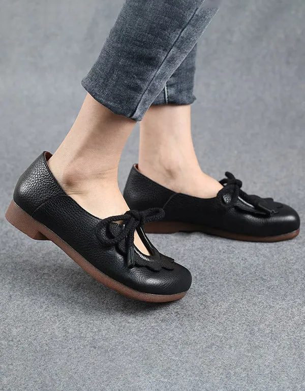 Soft Leather Bottom Lace-up Retro Flat Shoes