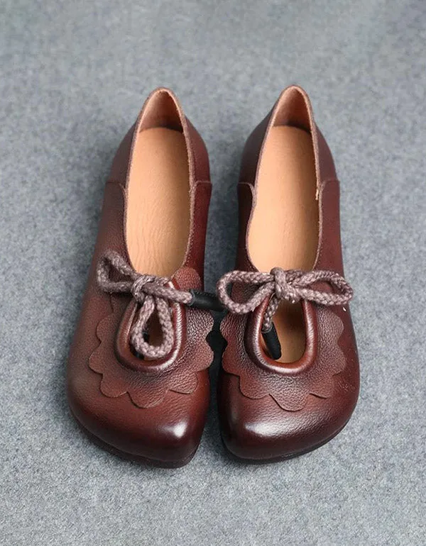 Soft Leather Bottom Lace-up Retro Flat Shoes