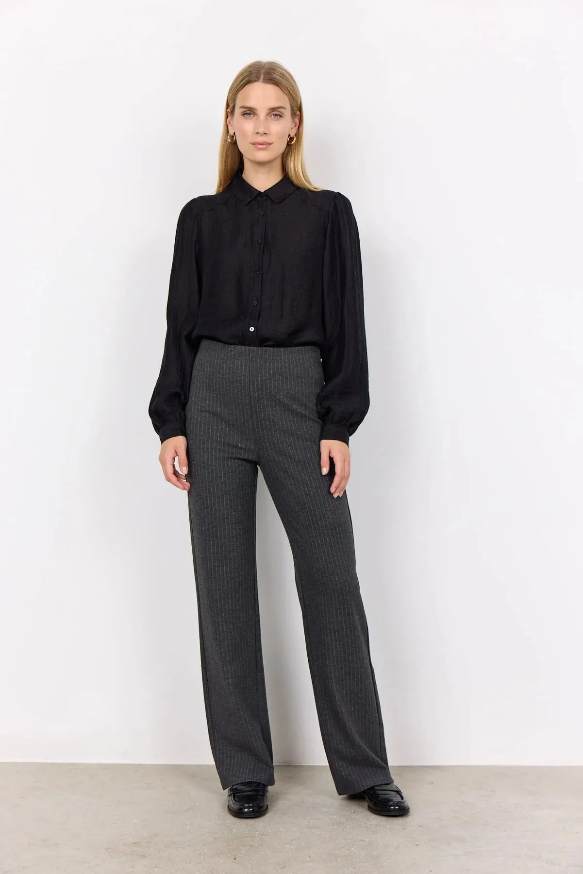 Soya Concept Iva 2 Pinstripe Trousers Dark Grey Melange