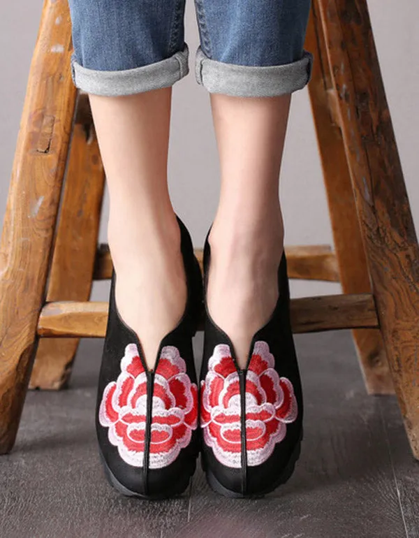 Spring Ethnic Embroidered Retro Wedge Heel Shoes