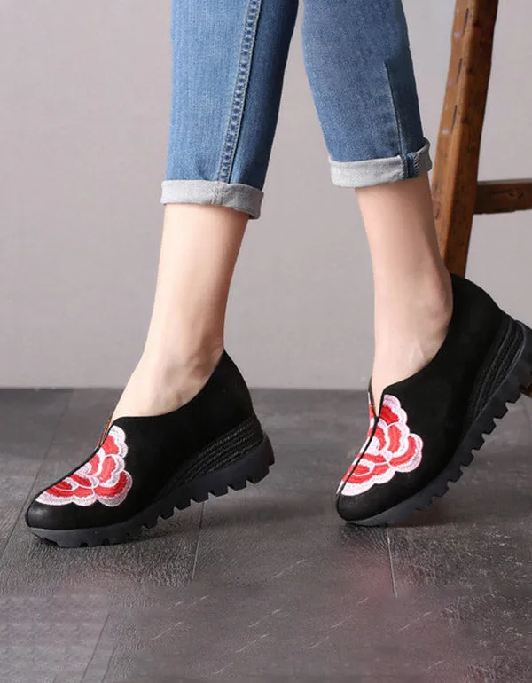 Spring Ethnic Embroidered Retro Wedge Heel Shoes