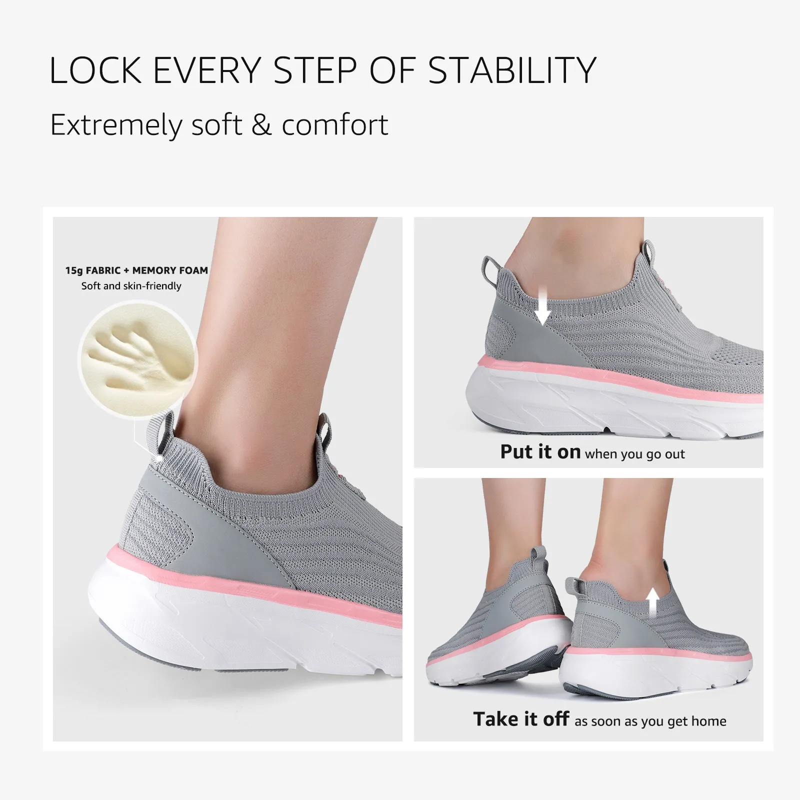 STQ Women's Slip On Walking Tennis Shoes Cushion Comfortable Orthopedic Sneakers Breathable Non-Slip Athletic Gym Workout Shoe