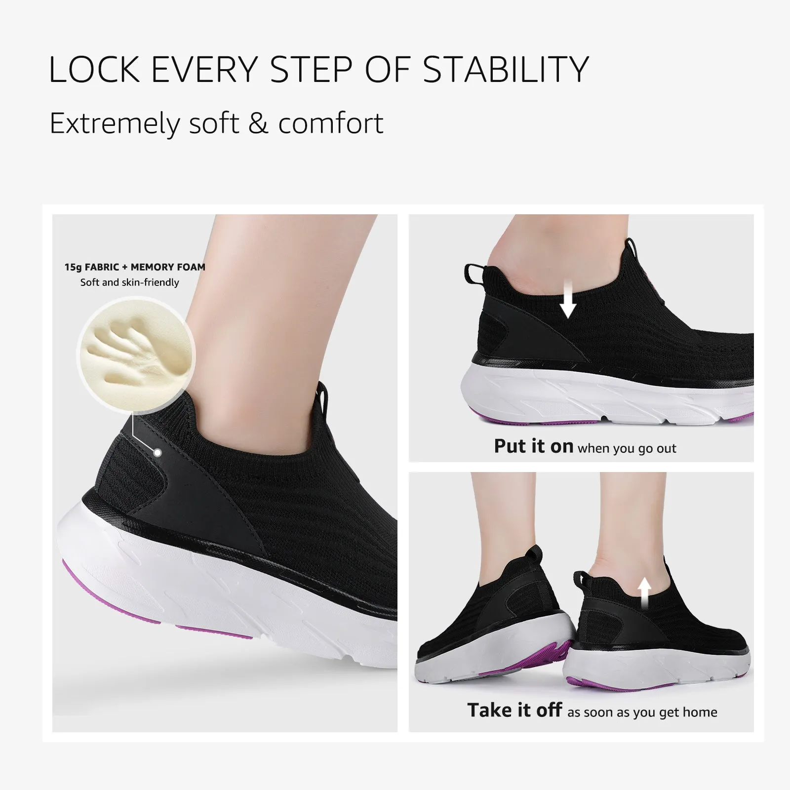 STQ Women's Slip On Walking Tennis Shoes Cushion Comfortable Orthopedic Sneakers Breathable Non-Slip Athletic Gym Workout Shoe