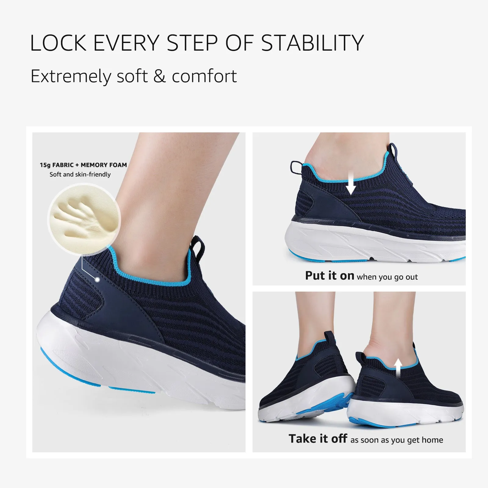 STQ Women's Slip On Walking Tennis Shoes Cushion Comfortable Orthopedic Sneakers Breathable Non-Slip Athletic Gym Workout Shoe