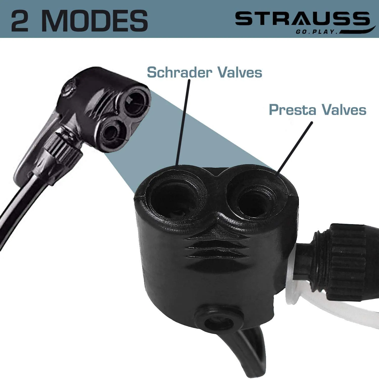 Strauss Bicycle Air Pump with Needle & Dual Valve | Portable Pump with 2 Modes | Sturdy Base & Ergonomic Handle, (Black)