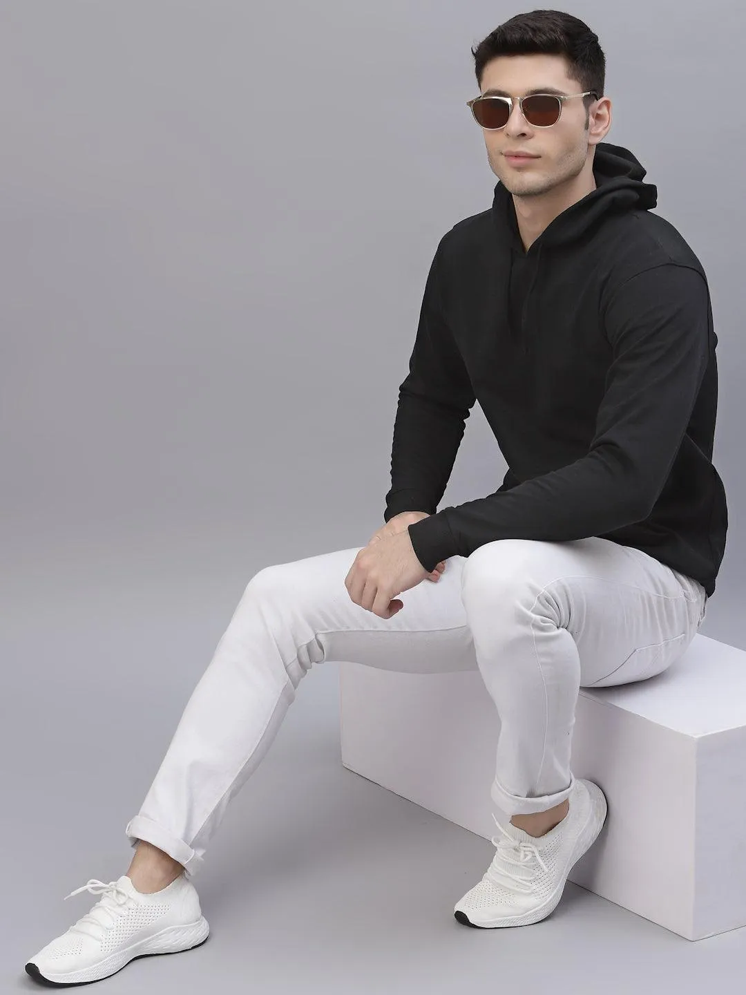 Style Quotient Men Black Hooded Sweatshirt