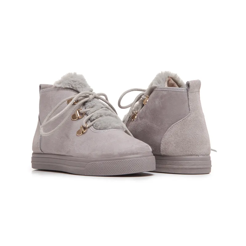 Suede Lace-Up Sneaker Booties with Faux-Fur in Grey by childrenchic