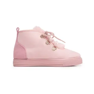 Suede Lace-Up Sneaker Booties with Faux-Fur in Pink by childrenchic