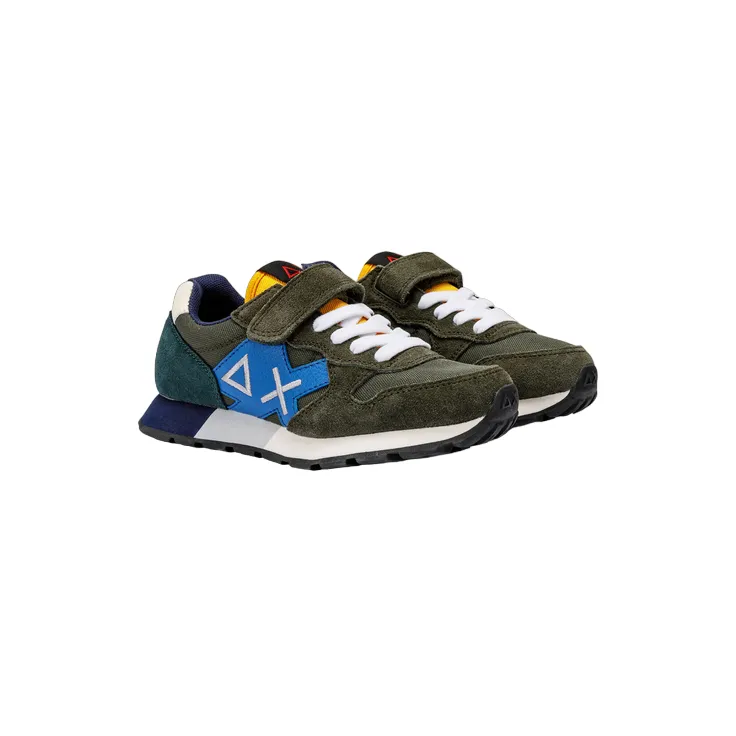 Sun68 scarpa sneakers da ragazzo con laccio elastico e velcro Jaki Solid Z43313K 74 verde militare scuro