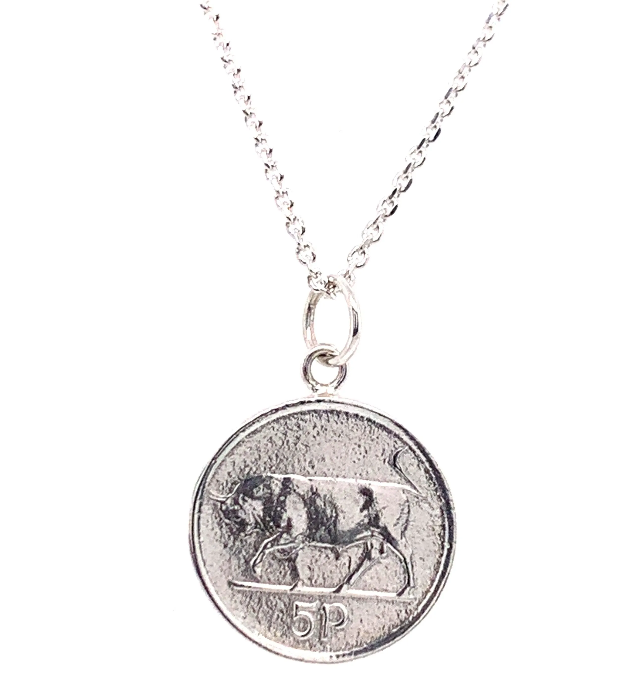 Tadgh Óg Solid Sterling Silver Bull Irish Coin Pendant