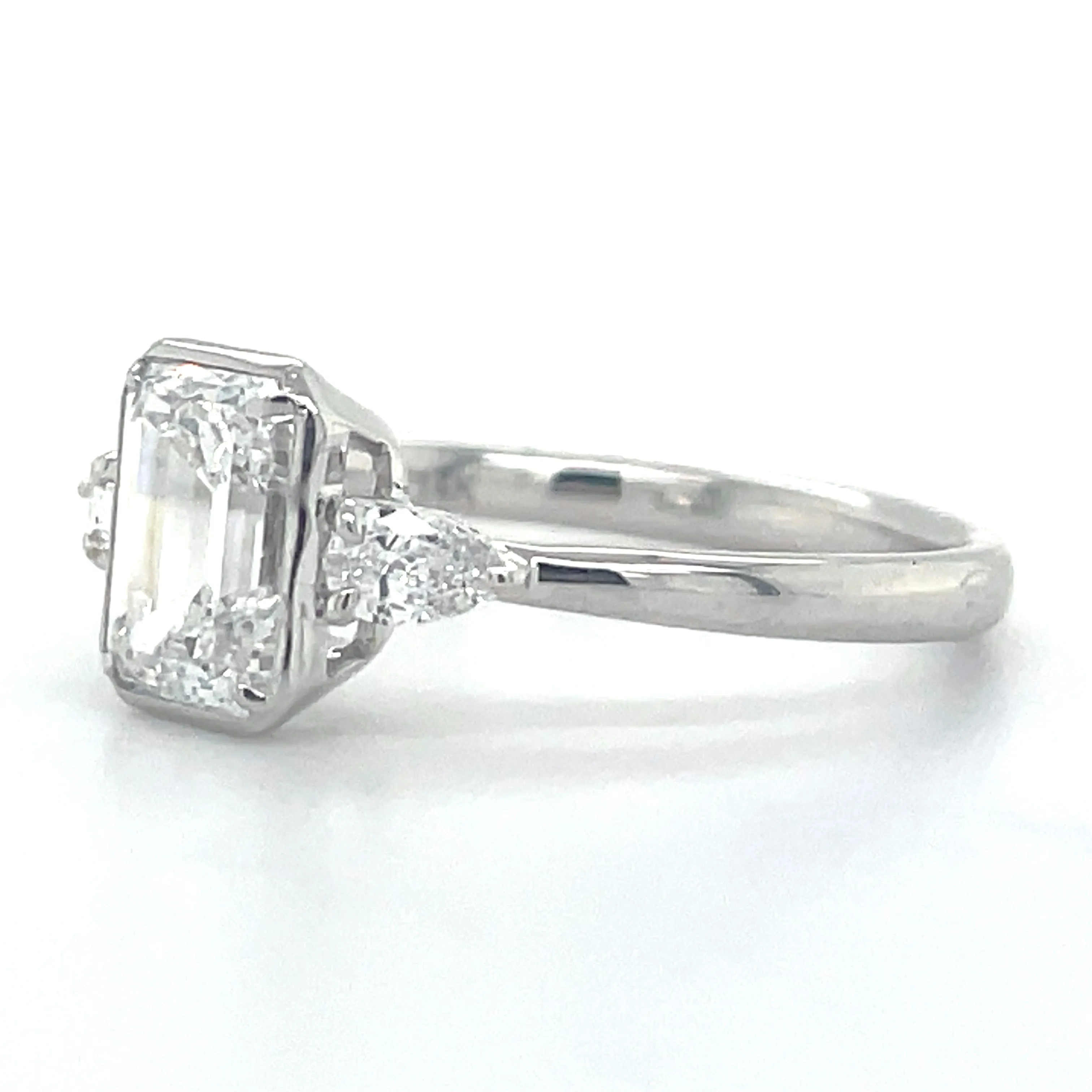 Thea - 14ct White Gold 1.39ct Laboratory Grown Emerald Cut Diamond And Pear Side Stone Diamond Engagement Ring