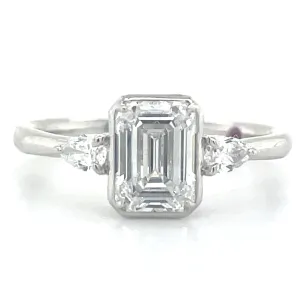 Thea - 14ct White Gold 1.39ct Laboratory Grown Emerald Cut Diamond And Pear Side Stone Diamond Engagement Ring