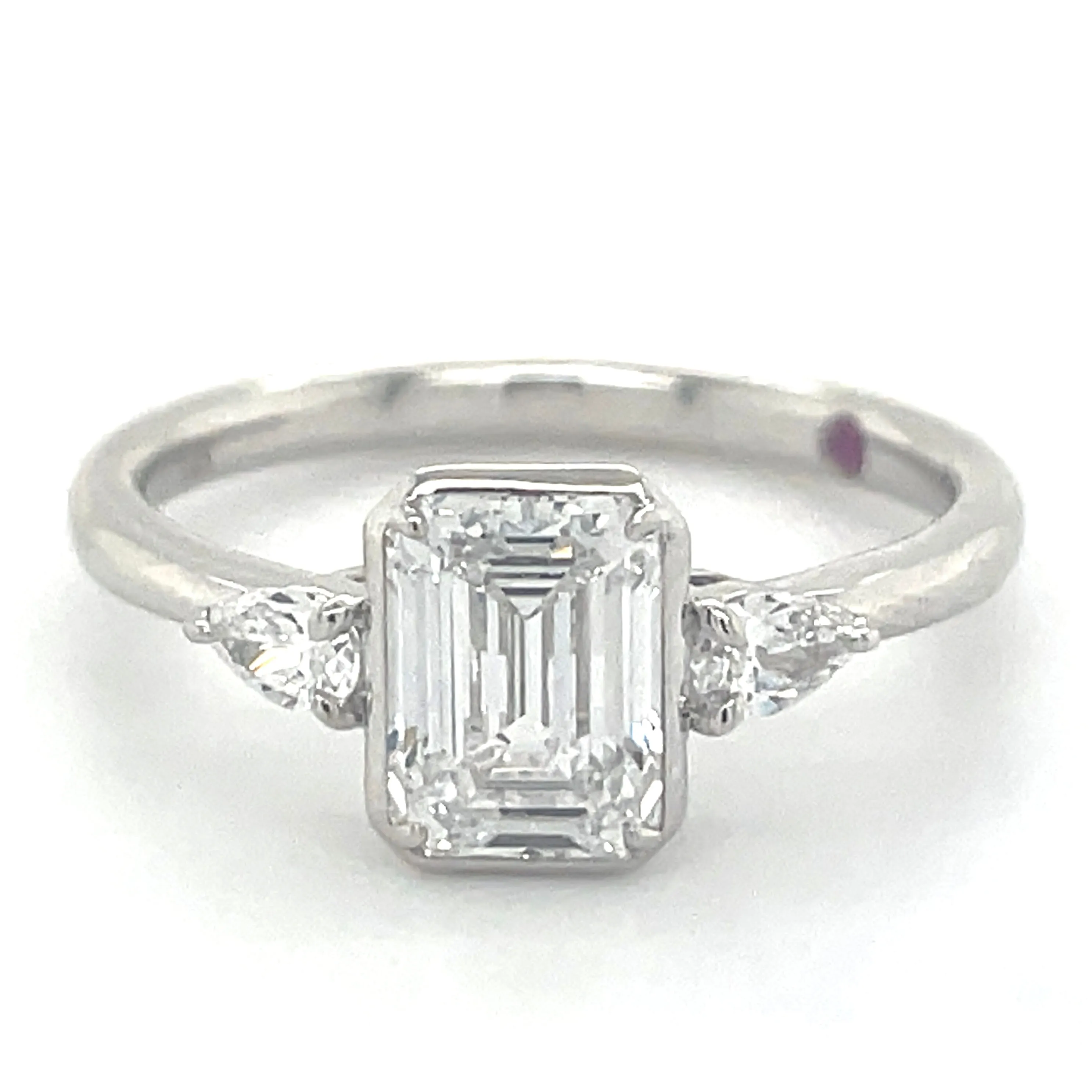 Thea - 14ct White Gold 1.39ct Laboratory Grown Emerald Cut Diamond And Pear Side Stone Diamond Engagement Ring