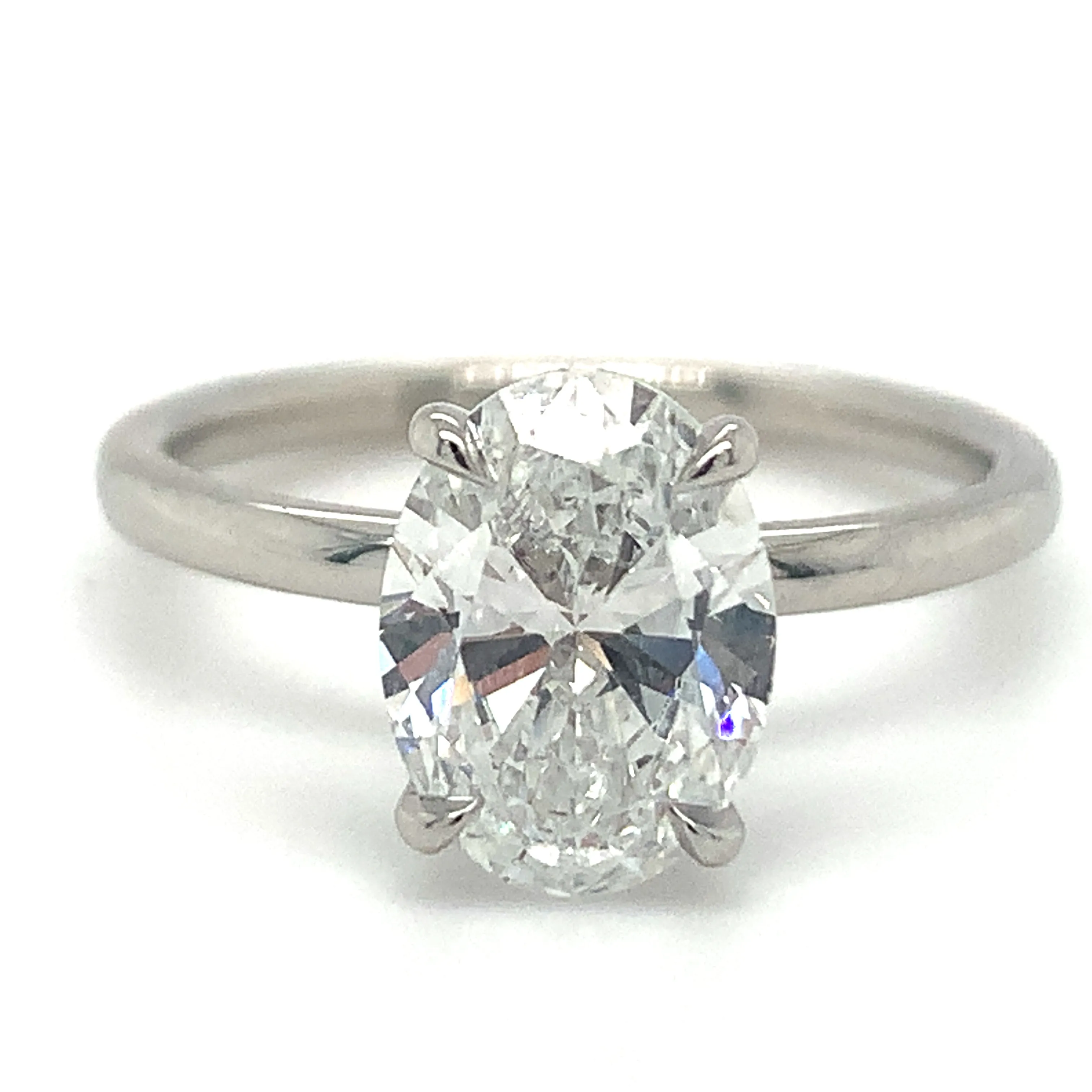 Valeria - Platinum 1.92ct Laboratory Grown Oval Solitaire Engagement Ring with Hidden Halo