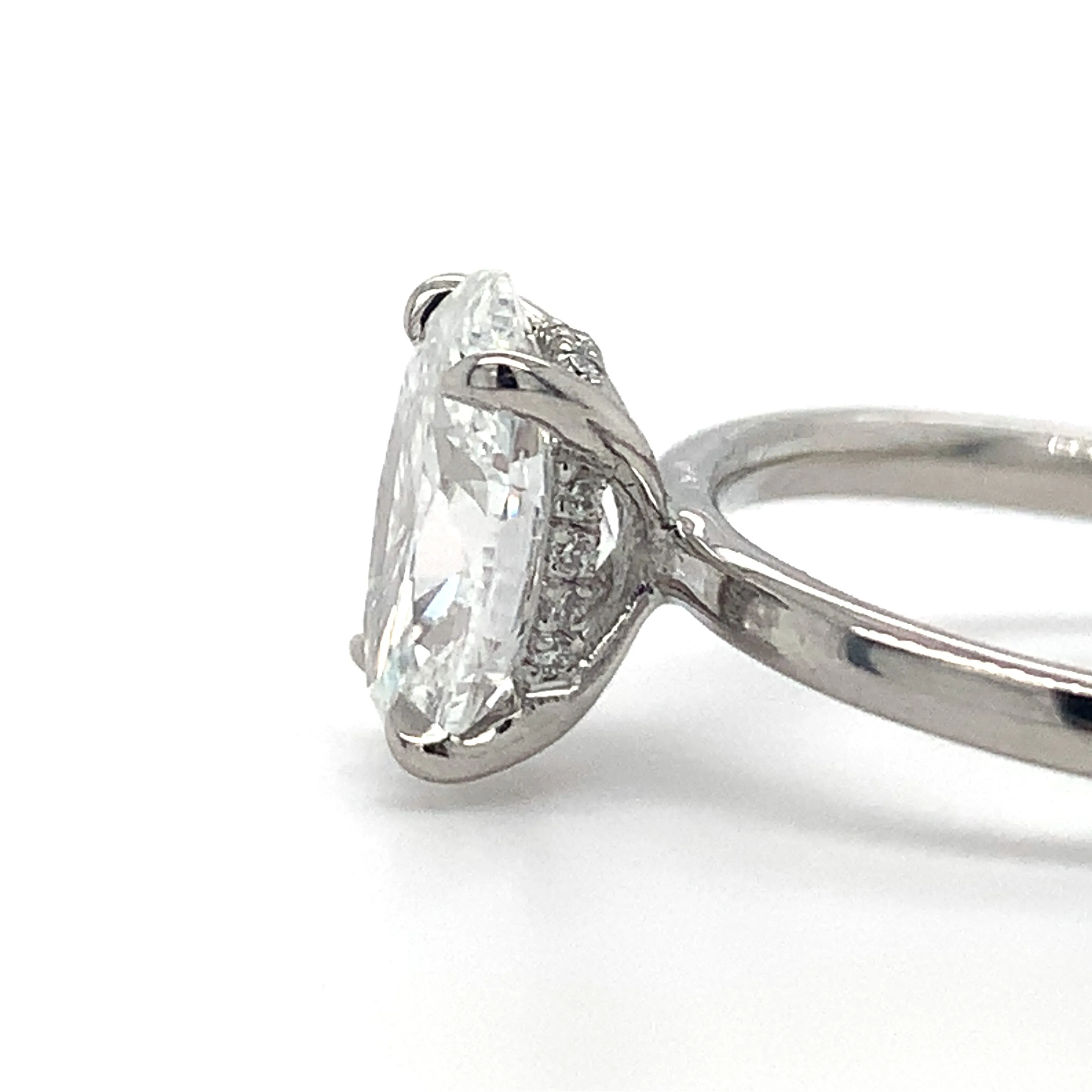 Valeria - Platinum 1.92ct Laboratory Grown Oval Solitaire Engagement Ring with Hidden Halo