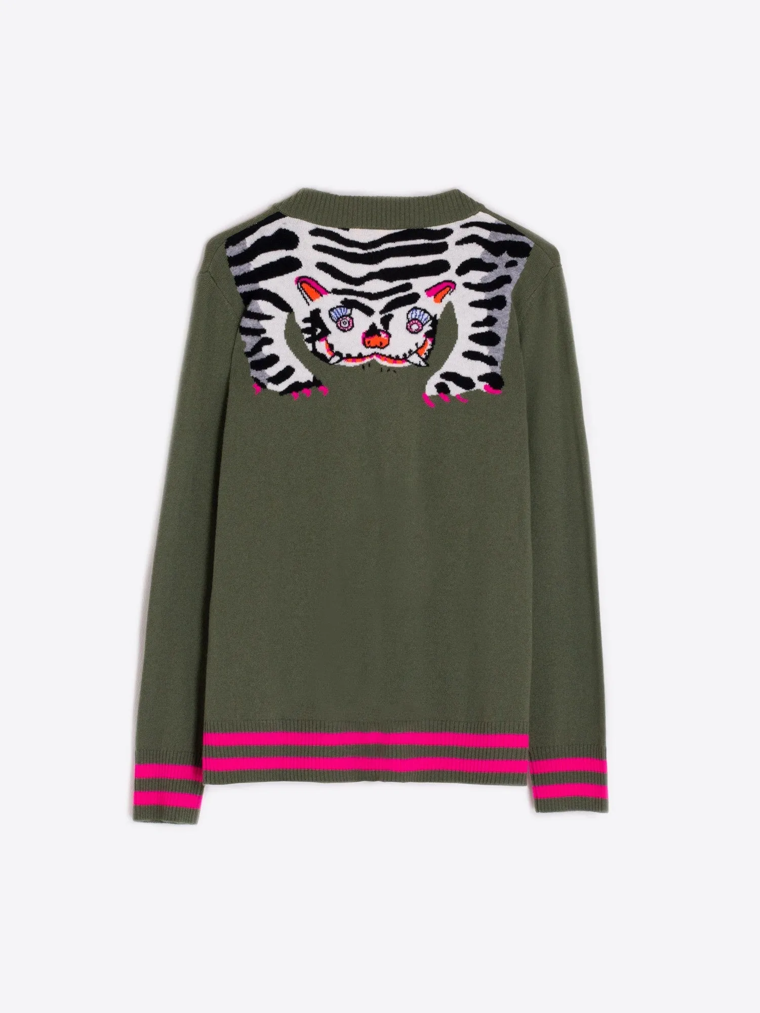 Vilagallo Theresa Knit Cardi Tiger Print Khaki/Pink